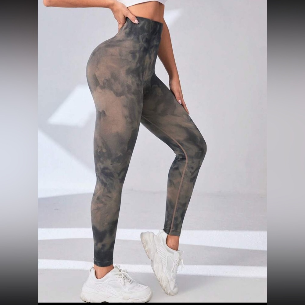 Shein sport studio tie dye scrunch butt black/brown khaki high waist legging - Picture 3 of 8